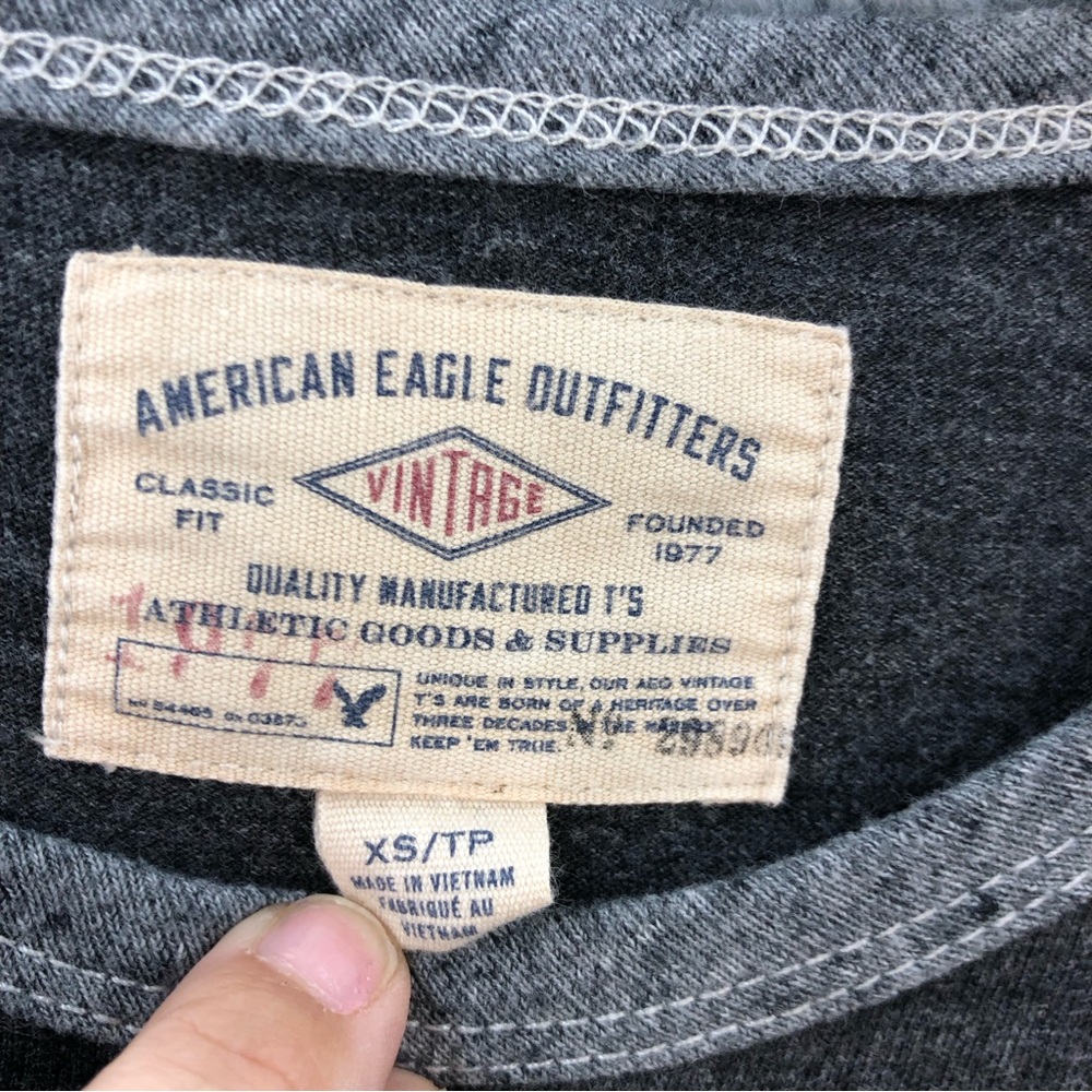 American Eagle Outfitters Shirt Men XS Heathered Gray Logo Spellout Long Sleeve - Picture 4 of 9